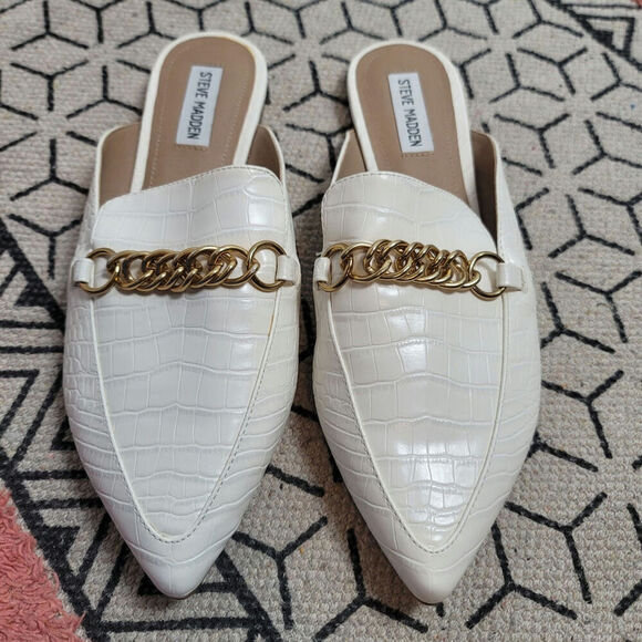 STEVE MADDEN FOREVER POINTED TOE MULES IN WHITE, SZ 10 - Picture 1 of 10